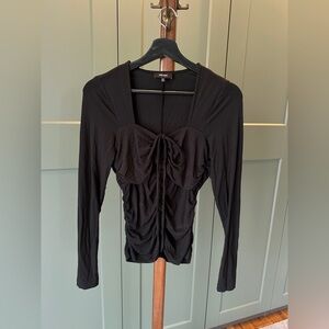 ME+EM Black Ruched Long Sleeve Top Size 8